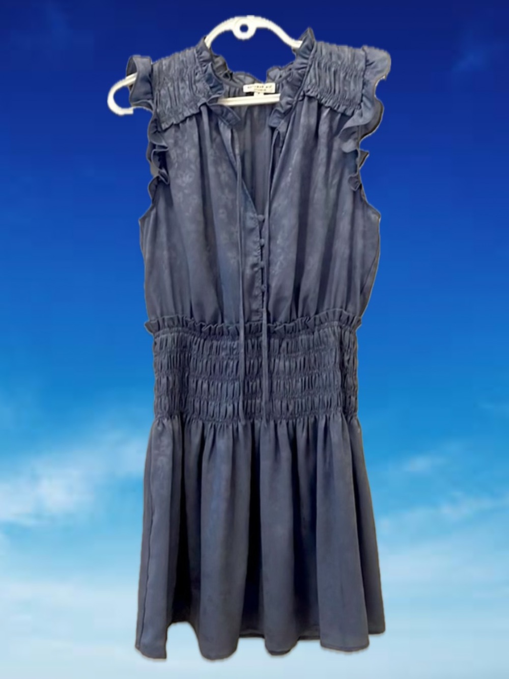 Current Air LA Pastel Blue Smocked Waist V Neck Ruffle Button Down Sundress Smal
